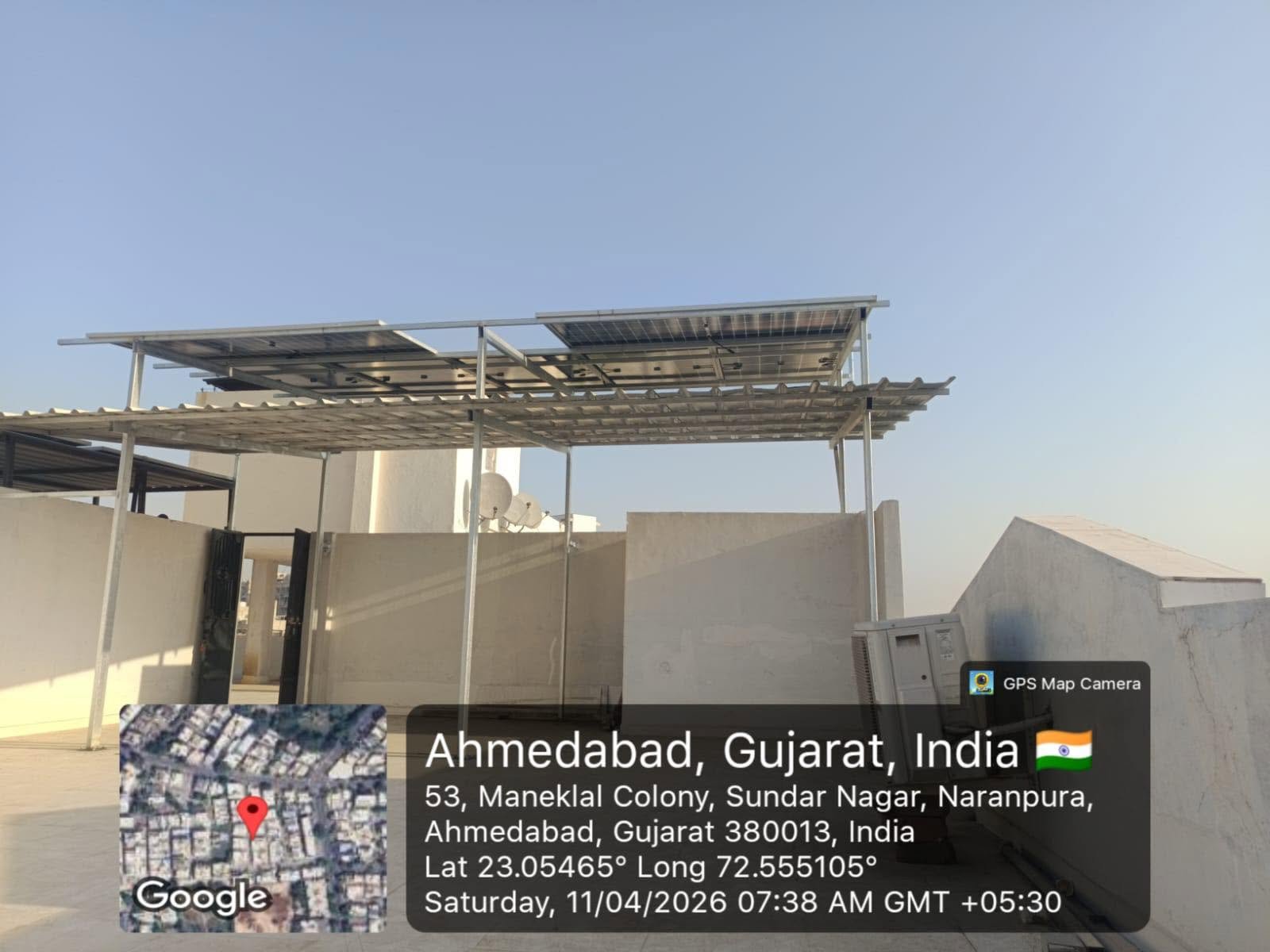 Rooftop solar installation at Sundar Nagar, Naranpura, Ahmedabad