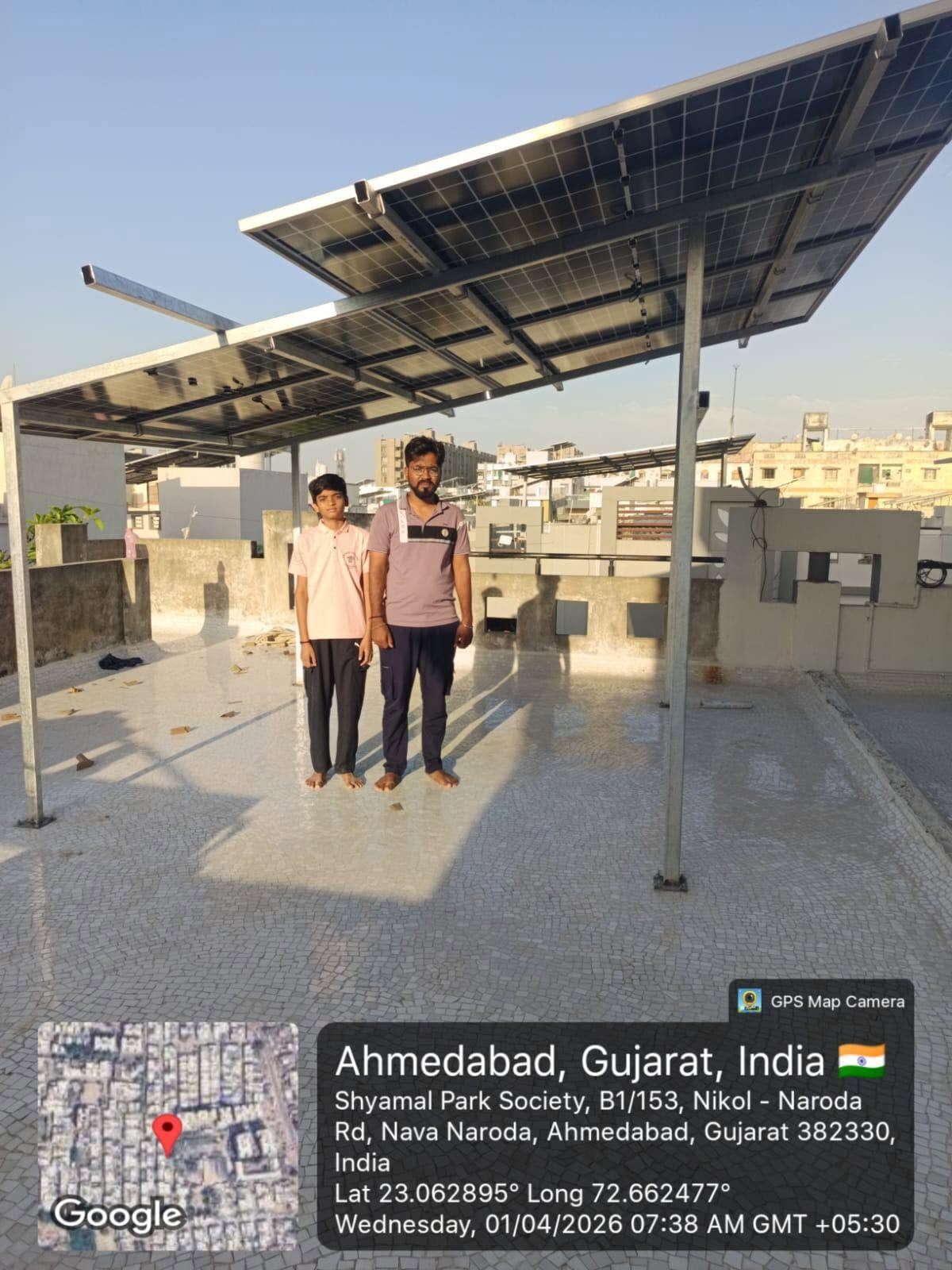 Rooftop solar installation at Shyamal Park Society, Nava Naroda, Ahmedabad